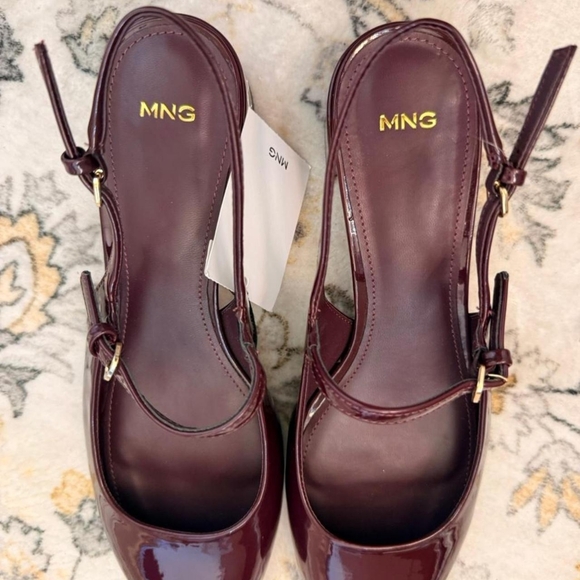 Mango Shoes - Mango Burgundy and Purple Patent Round Toe Slingback Heels